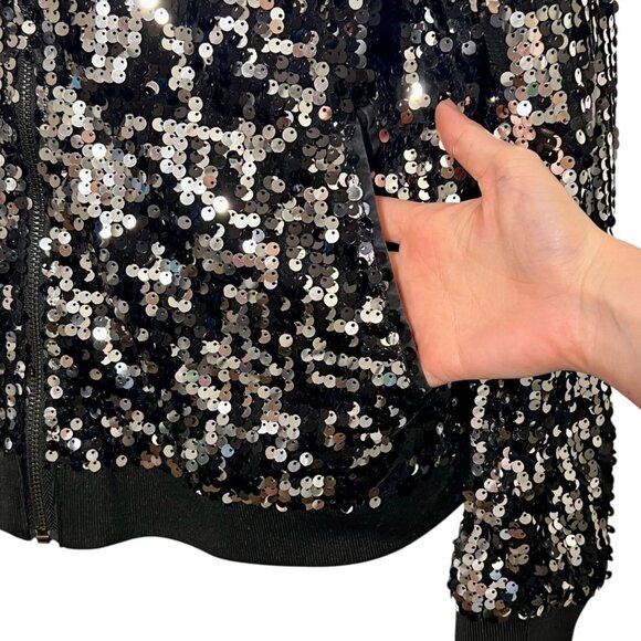 Zip Jacket with Sequins Occasion Event NYE Bling Party Stretch Pockets 2X - Picture 3 of 11